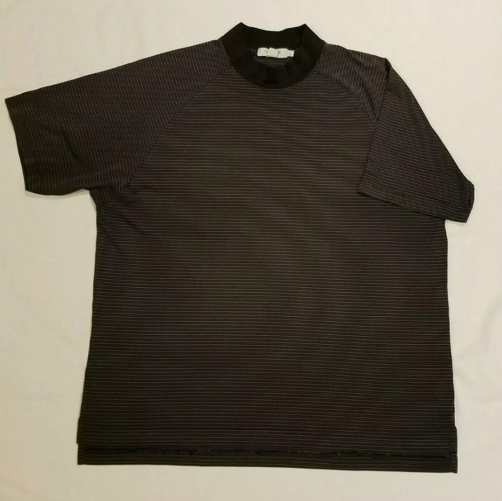 Calvin Klein Men's Black White Striped Golf Striped Lightweight Shirt Large